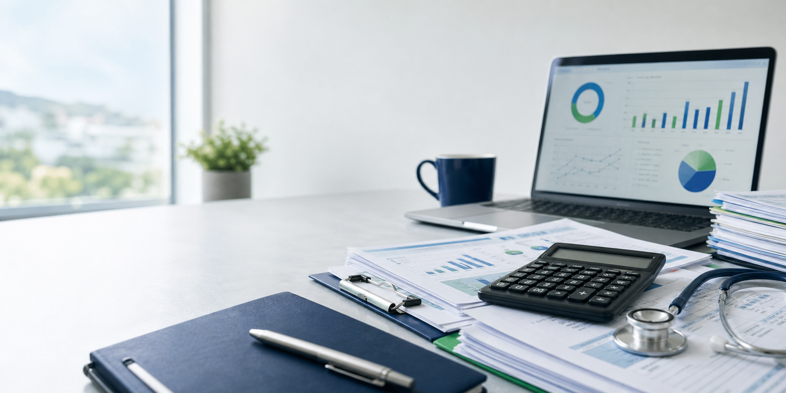Oficina profesional de contabilidad con documentos financieros organizados